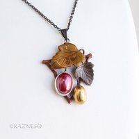 Traditional Japanese Techniques Hido and Iroage showcase Autumn Leaves and Fruit Necklace - Copper, Brass, and Shibuichi