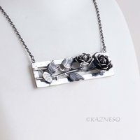 Dimensional Rose Oxidized Sterling Silver Statement Necklace
