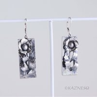 Sterling Silver Art Nouveau Poppy Earrings - Oxidized Floral Dangle Earrings with Leverback Hooks