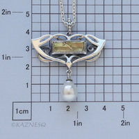 Vintage-Style Art Nouveau Silver Necklace with Rutilated Quartz and Baroque Pearl drop 