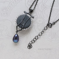 Crimson Hido Necklace — Japanese Heat Patina, Oxidized Silver & Multicolor Pearl Drop