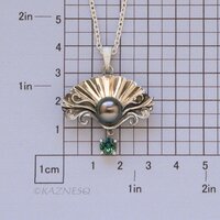 Black Pearl Necklace for Evenings Out – Rococo Silver Shell, Blue-Green Tourmaline
