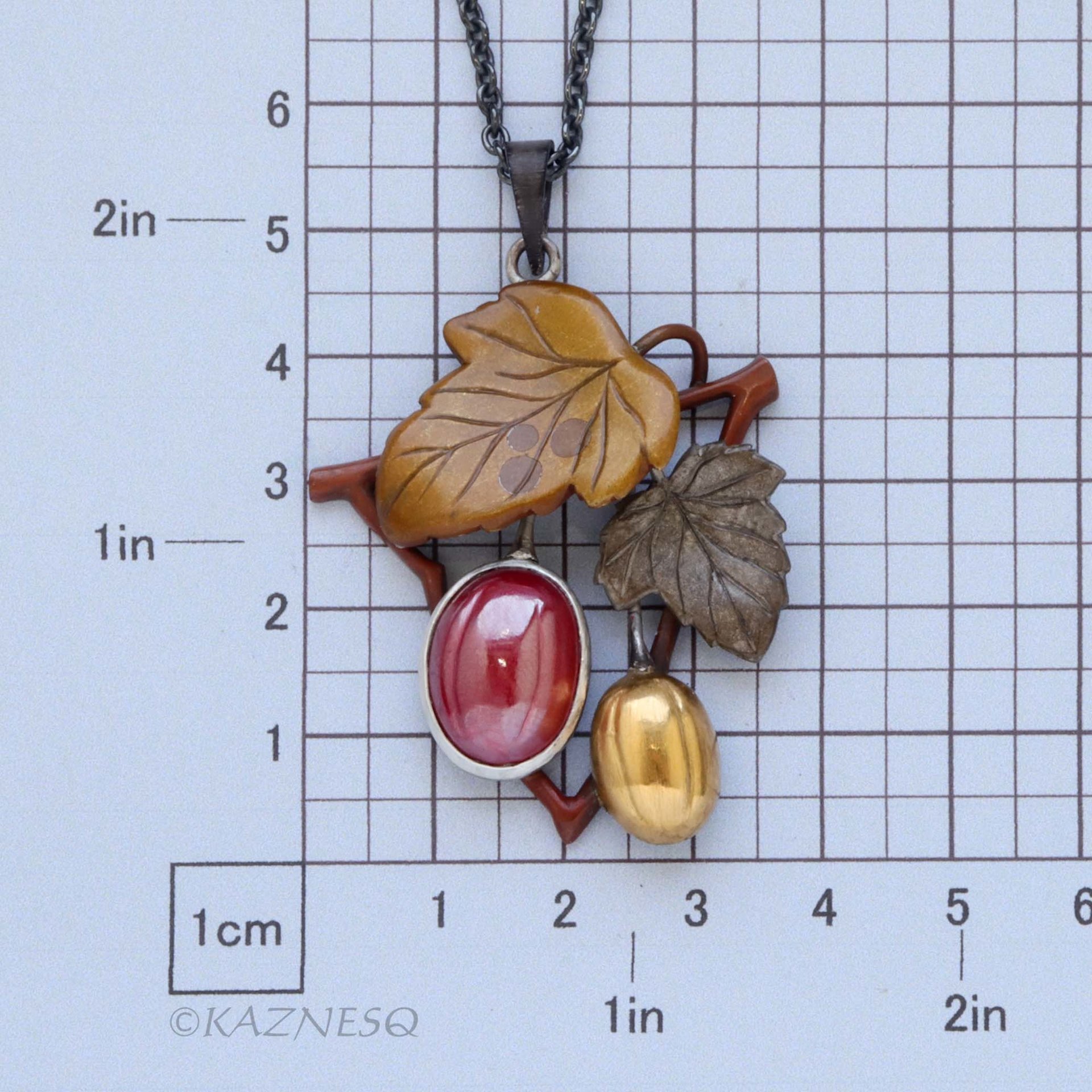 Traditional Japanese Techniques Hido and Iroage showcase Autumn Leaves and Fruit Necklace - Copper, Brass, and Shibuichi