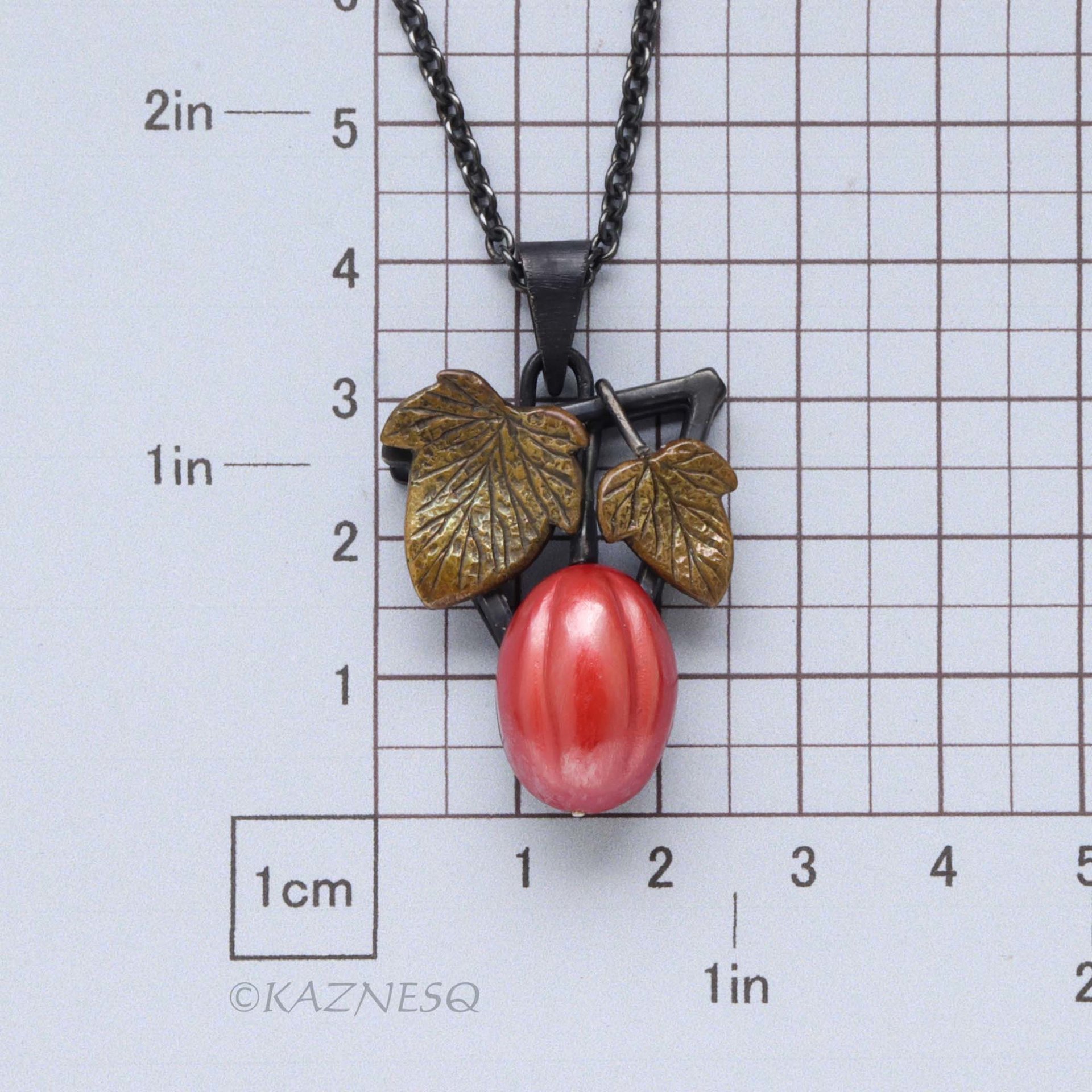 Art Piece! Japanese Patina Red Fruit Pendant - Hido Copper & Iroage Brass Art Jewelry