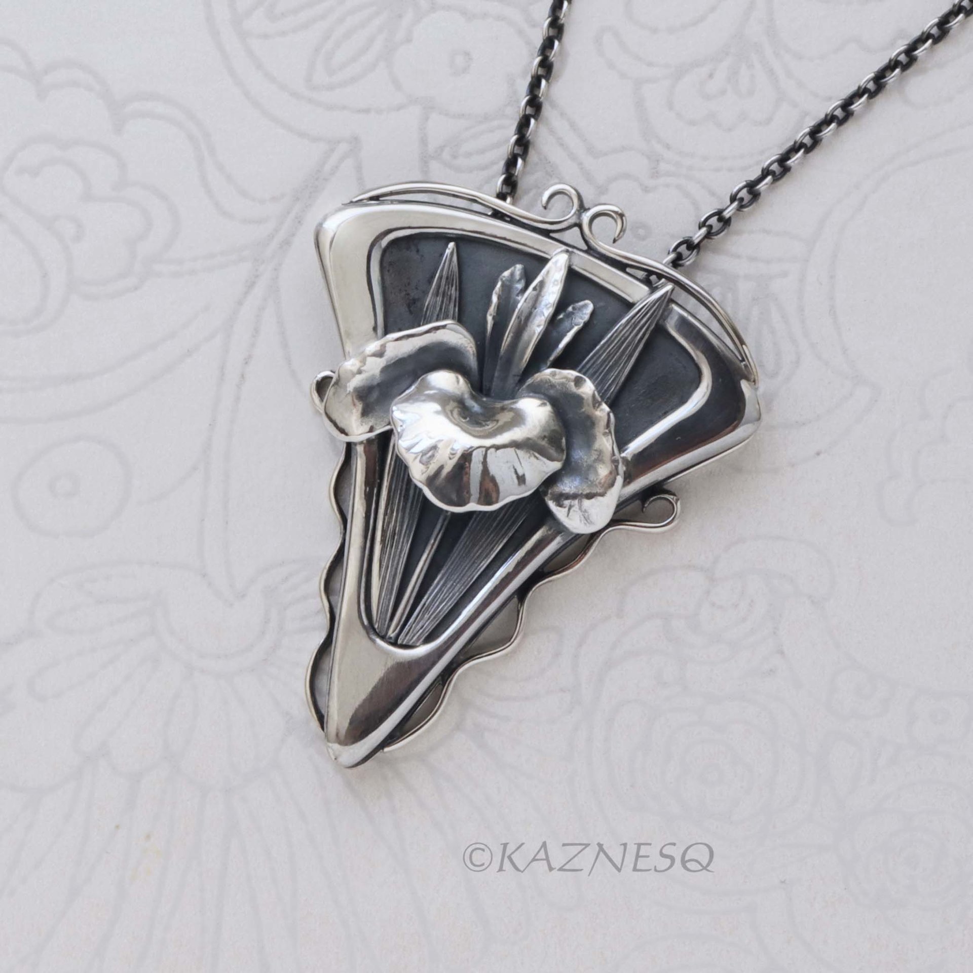 Handcrafted Sterling Silver Iris Pendant - Sculptural Botanical Art Necklace