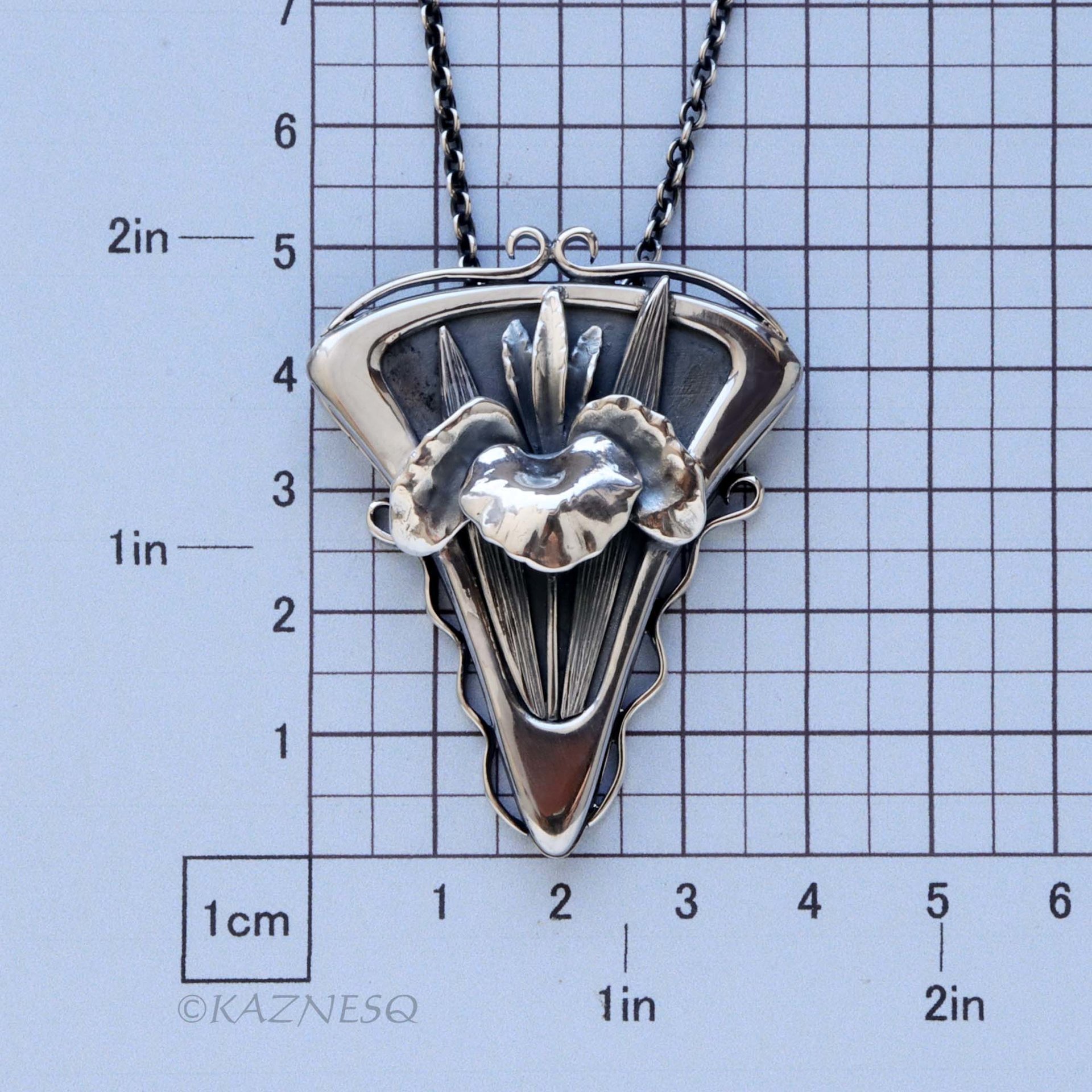 Handcrafted Sterling Silver Iris Pendant - Sculptural Botanical Art Necklace