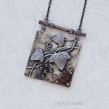 Dance of the leaves! Nature Inspired Oxidized Silver Copper Hematite beads Wild Grape Textured Necklace
