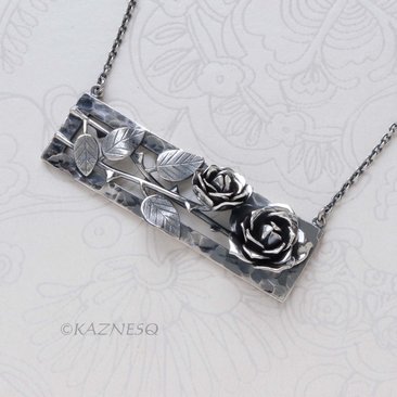 Dimensional Rose Oxidized Sterling Silver Statement Necklace