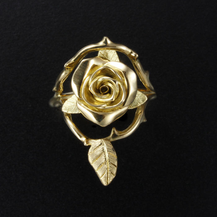 18K gold rose motif ring | KAZNESQ Handmade Jewelry Artist