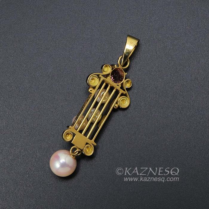 Imperial topaz and pearls 18K gold pendant