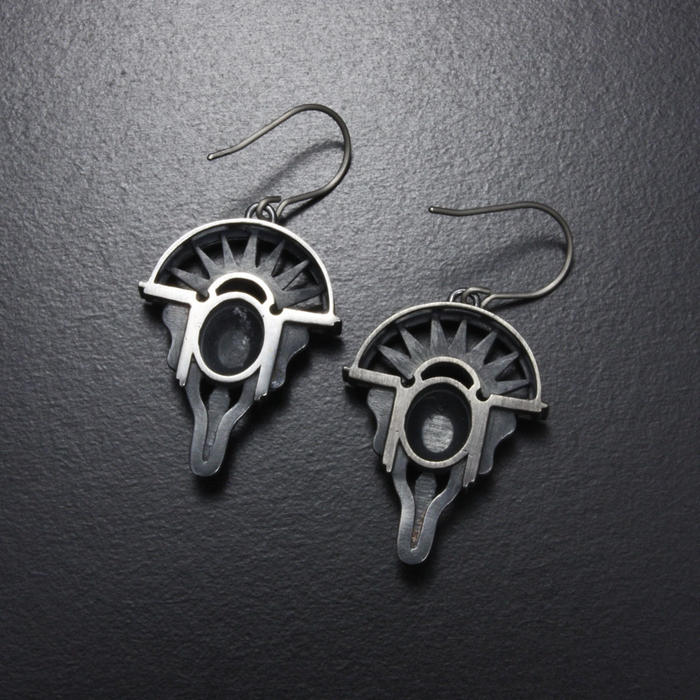 Oxidized silver earrings, Art Deco earrings, steampunk earrings