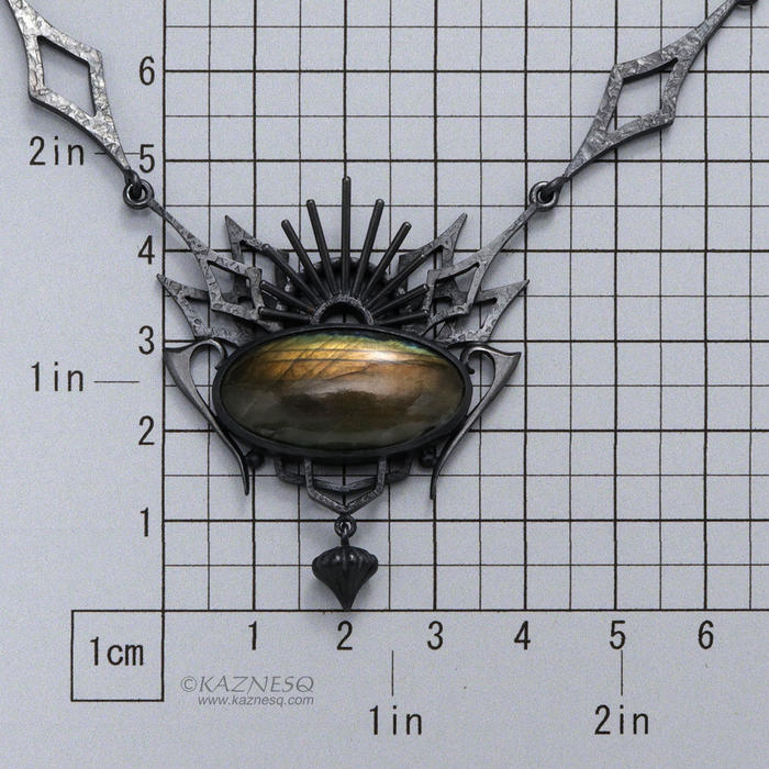 Yellow labradorite oxidized silver goth taste pendant necklace