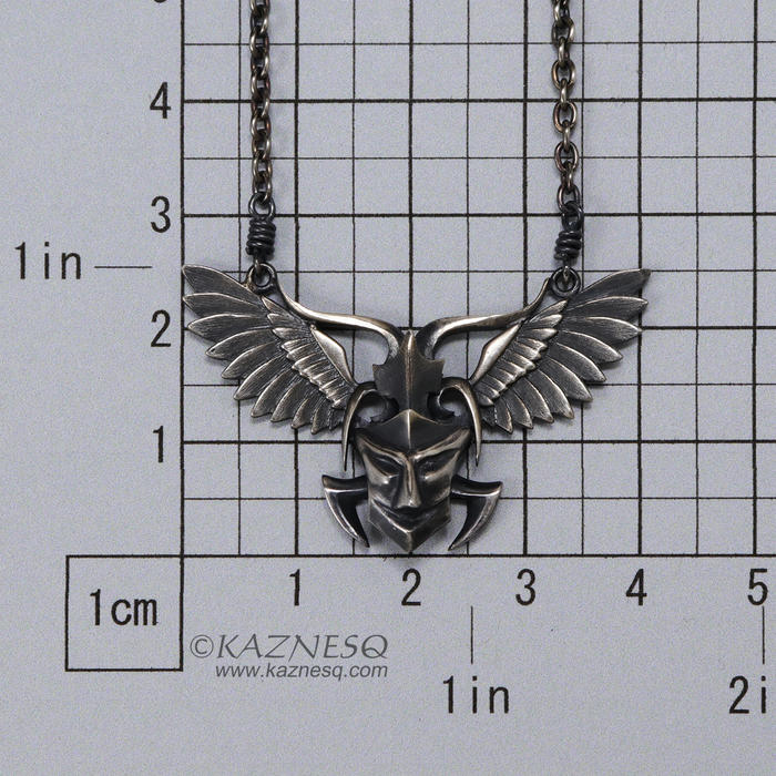 Angel winged demon oxidized silver pendant necklace