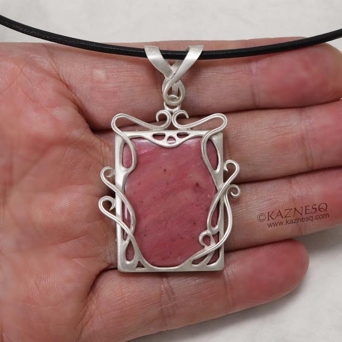 Pink stone Art Nouveau style silver pendant necklace