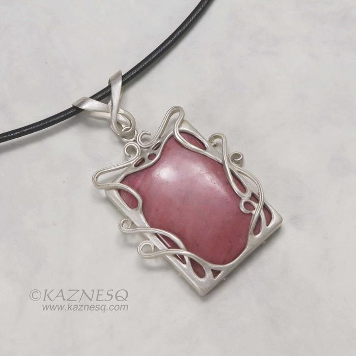 Pink stone Art Nouveau style silver pendant necklace | KAZNESQ Handmade ...