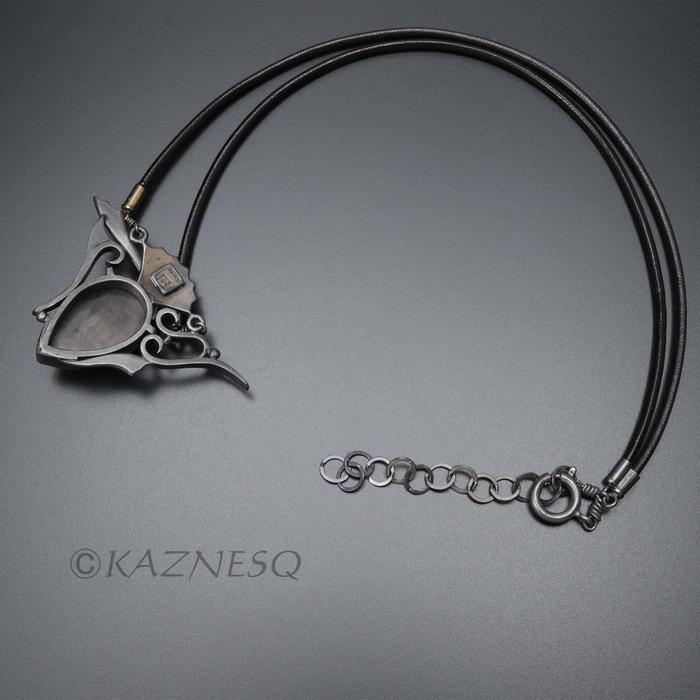 (C) KAZNESQ: Rutilated quartz oxidized silver Goth necklace