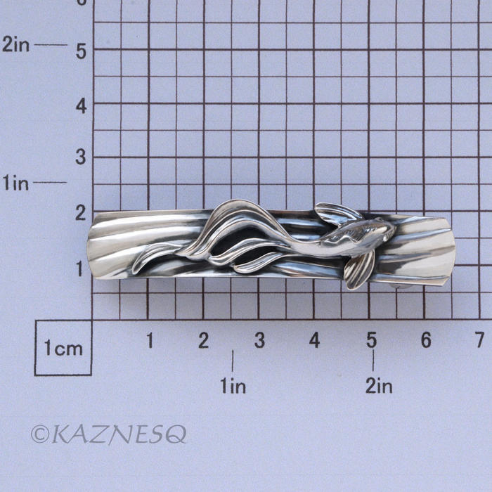 (C) KAZNESQ: Silver Barrette of sculptural KOI fish