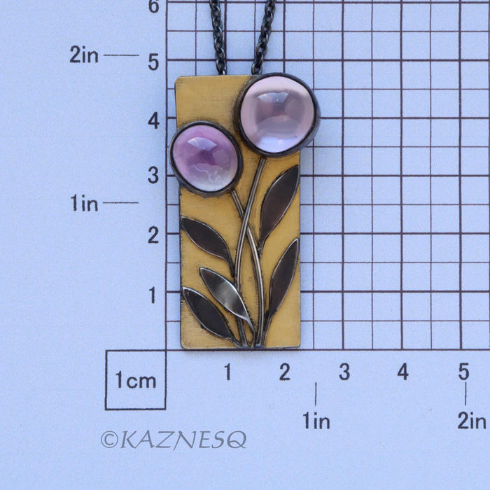 (C) KAZNESQ: Amethyst lined with Mother of Pearl Rectangle Gold tone Oxidized Si