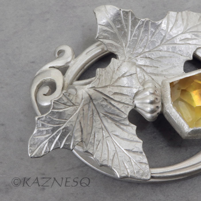 (C) KAZNESQ: Art Nouveau style Flower and Leaf motif Citrine lined with MOP