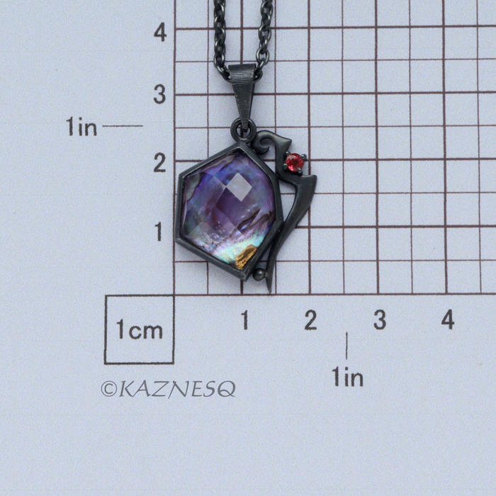 (C) KAZNESQ: Amethyst lined with Paua shell oxidized silver Hexagon pendant neck