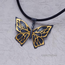 (C) KAZNESQ: Art Nouveau style Black and gold Keum Boo oxidized silver butterfly