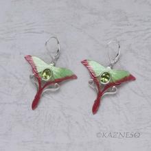 (C) KAZNESQ: peridot silver green moon moth earrings
