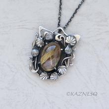 (C) KAZNESQ: Rutilated Quartz with Mother of Pearl Oxidized Silver decorated Fra