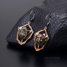 (C) KAZNESQ: Wild Seed Pod Earrings of Silver Copper and Freshwater Pearls
