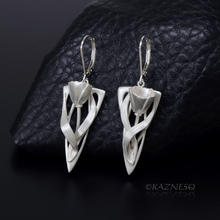 (C) KAZNESQ: Art Nouveau style Floral Silver earrings with hidden Akoya