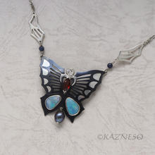(C) KAZNESQ:Japanese Shakudo Iroage Butterfly pendant with opals, 0.46ct diamond