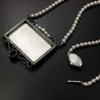 SALE: Gold Keum Boo snowed branches necklace featuring Akoya pearls and a green zircon.