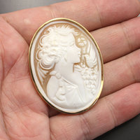 SOLD: Vintage Shell cameo hand carved by an artist with gold frame(C2)