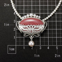 SOLD: Pink stone oval silver pendant with pearls