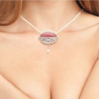 SOLD: Pink stone oval silver pendant with pearls