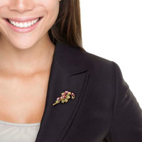 18K gold florets brooch with red copper and diamond