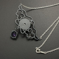 Sold: Cloud pattern mabe pearl and amethyst featured silver necklace with fine gold