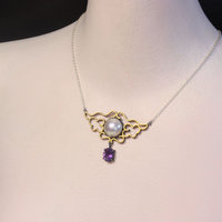 Sold: Cloud pattern mabe pearl and amethyst featured silver necklace with fine gold