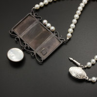 SALE: Pearl and silver pendant with Japanese patina and Keum Boo inspired with Japanese partition.
