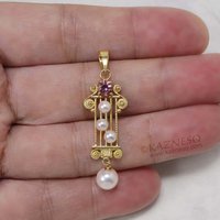 Imperial topaz and pearls 18K gold pendant