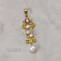 Imperial topaz and pearls 18K gold pendant