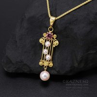 Imperial topaz and pearls 18K gold pendant