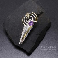 Art Deco style 18K gold and silver combi brooch with a amethyst