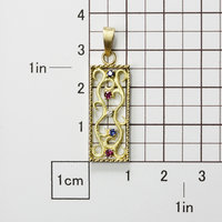 Yellow gold pendant, scrolls openwork pendant, diamond and sapphire pendant, rec