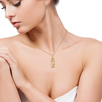 Yellow gold pendant, scrolls openwork pendant, diamond and sapphire pendant, rec