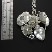 SOLD: Lotus pendant, silver pendant with opal, quartz, and cultured pearl.