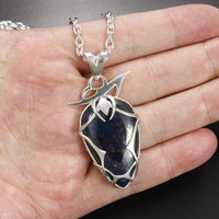 Azurite tribal tattoo silver pendant necklace