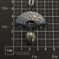 (C) KAZESQ: Spring flower Keum Boo silver necklacewith a rutilated quartz