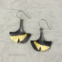 (C) KAZNESQ: Made to Order: Ginkgo leaf earrings of silver with fine gold