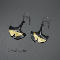(C) KAZNESQ: Made to Order: Ginkgo leaf earrings of silver with fine gold