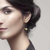 (C) KAZNESQ: Made to Order: Ginkgo leaf earrings of silver with fine gold
